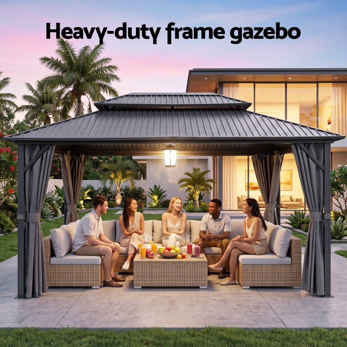 3x4.25m Gazebo Hardtop Steel Roof Outdoor Pavilion Grey Aluminium Frame