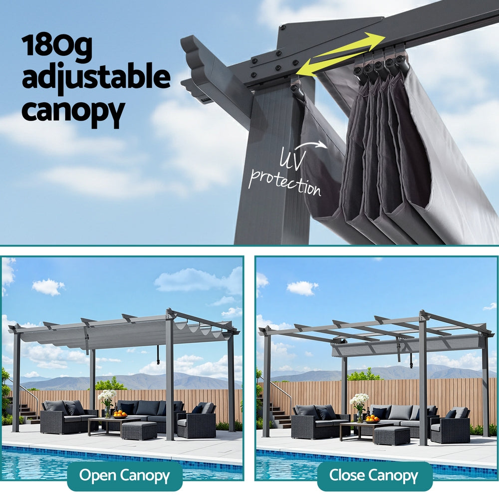 Gazebo Outdoor Garden Pergola Aluminium Frame Adjustable Canopy 3x4m Grey