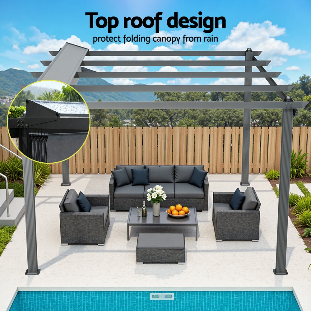 Gazebo Outdoor Garden Pergola Aluminium Frame Adjustable Canopy 3x4m Grey