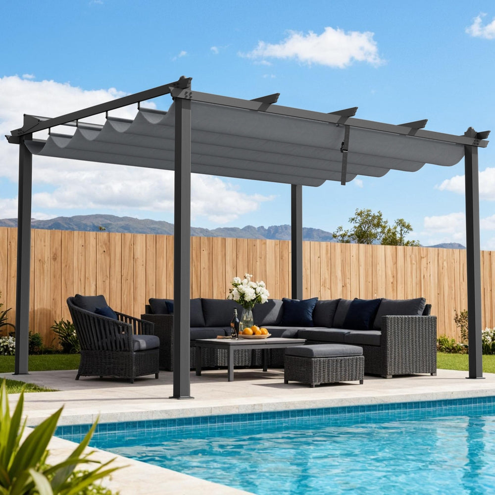 Gazebo Outdoor Garden Pergola Aluminium Frame Adjustable Canopy 3x4m Grey