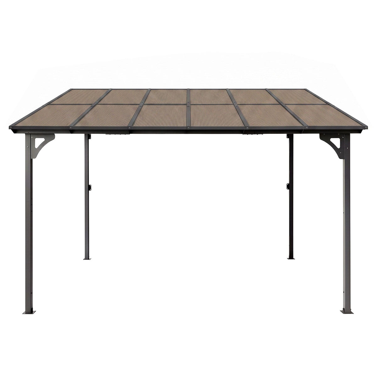 Gazebo Lean-To Pergola Garden Patio Polycarbonate 356cm X 275cm Brown