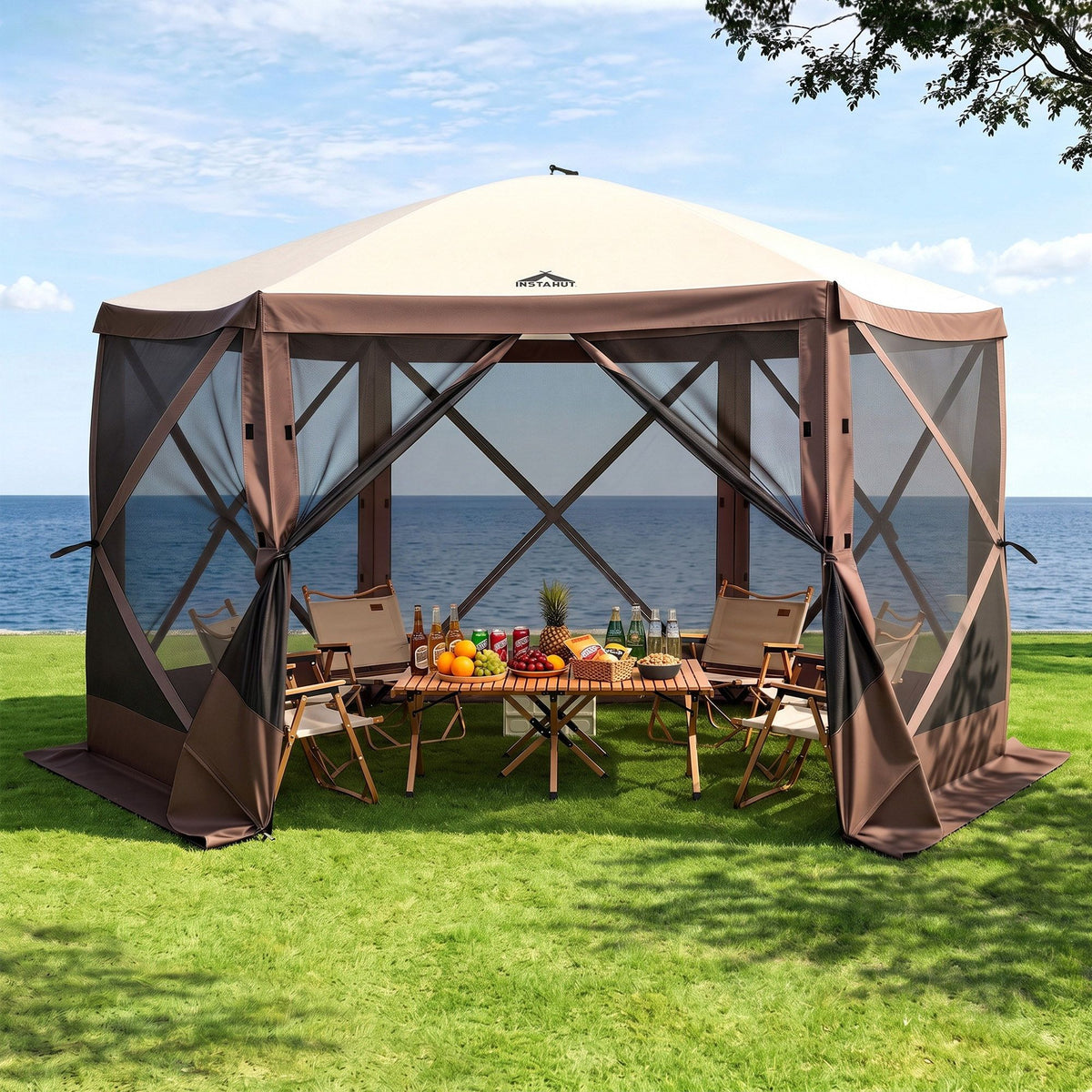 Gazebo Pop Up Tent 3.6x3.6m Outdoor Marquee Camping Screen w/Curtain Net