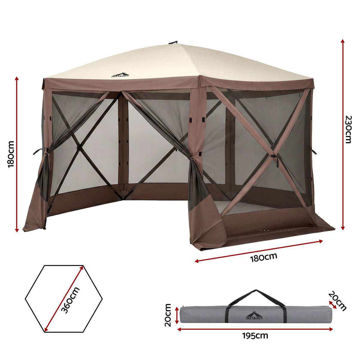 Gazebo Pop Up Tent 3.6x3.6m Outdoor Marquee Camping Screen w/Curtain Net