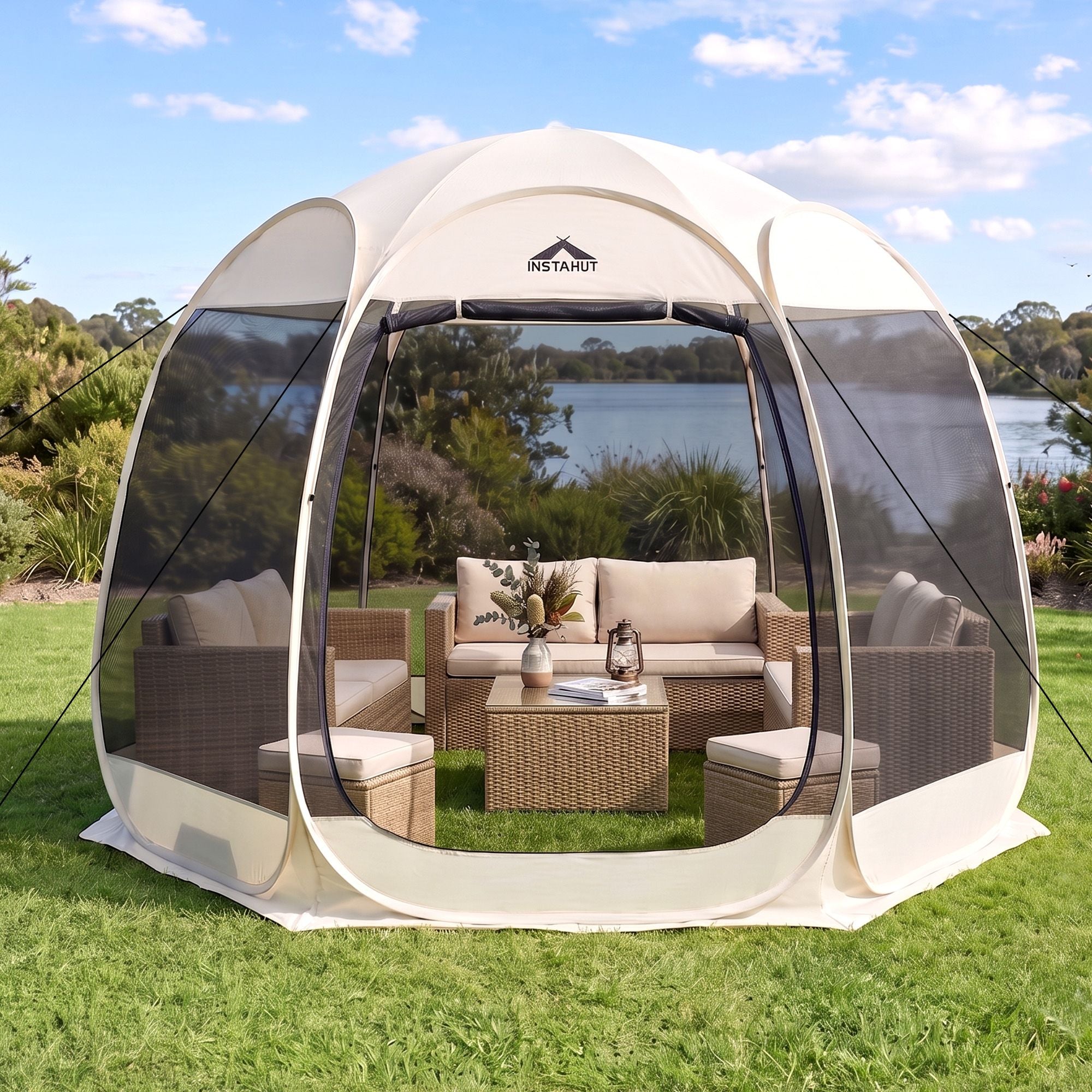 Gazebo Pop Up Tent 2.7x1.35m Outdoor Marquee Camping Screen 6 Sided