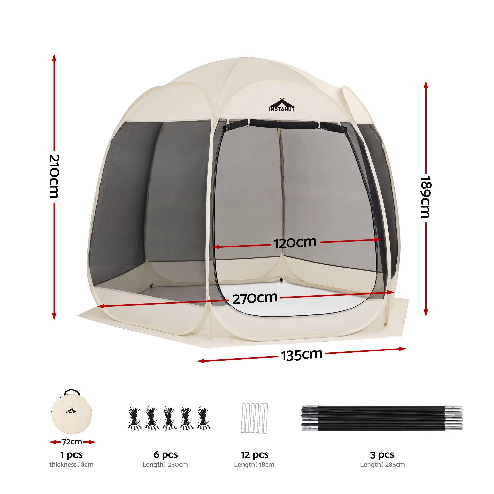 Gazebo Pop Up Tent 2.7x1.35m Outdoor Marquee Camping Screen 6 Sided
