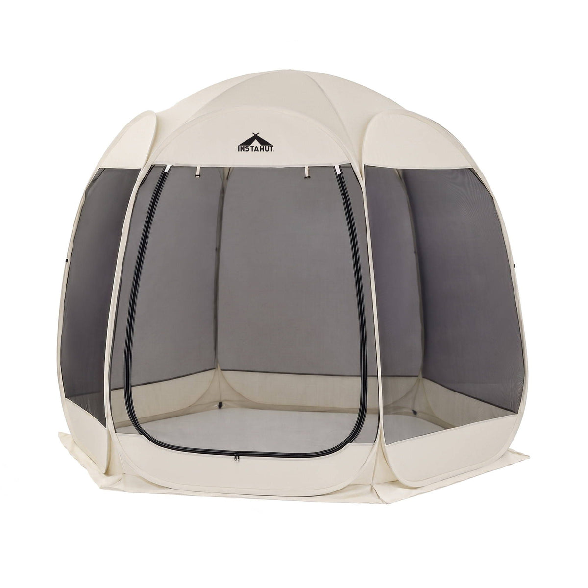 Instahut Pop Up Gazebo Screen Tent 2.8x1.35m 6 Person Hexagon Mesh Beige