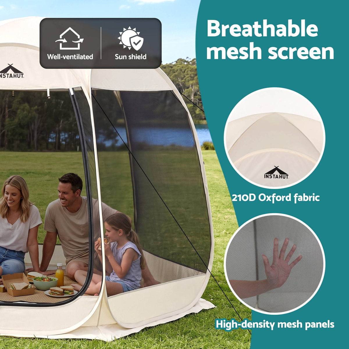 Instahut Pop Up Gazebo Screen Tent 2.8x1.35m 6 Person Hexagon Mesh Beige