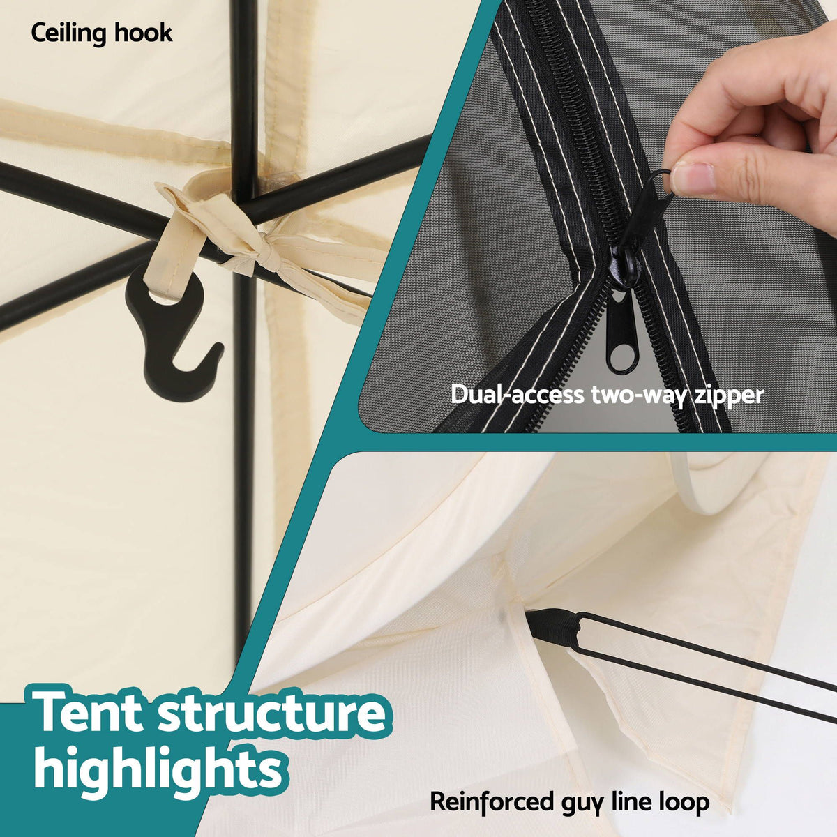 Instahut Pop Up Gazebo Screen Tent 2.8x1.35m 6 Person Hexagon Mesh Beige