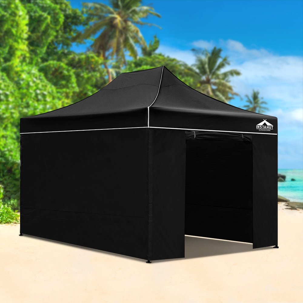 Instahut Gazebo Pop Up Marquee 3x4.5 Folding Tent Wedding Gazebos 500D Black