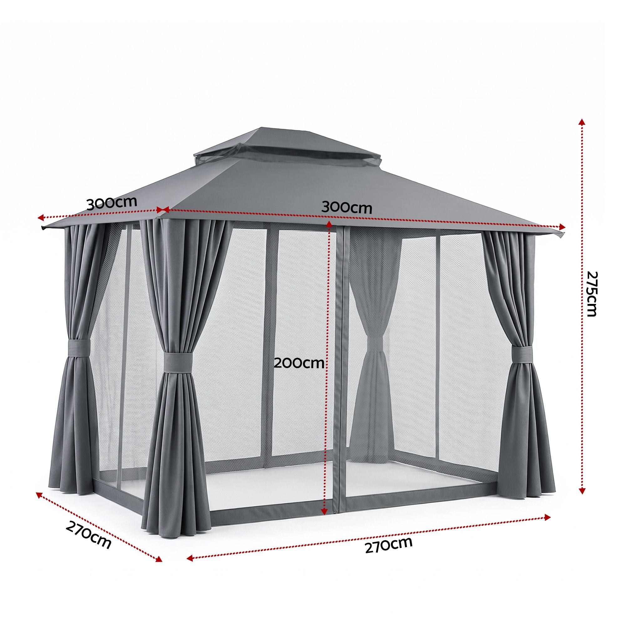 Gazebo 3x3m Canopy Outdoor Steel Frame Patio Tent Curtains Marquee Grey