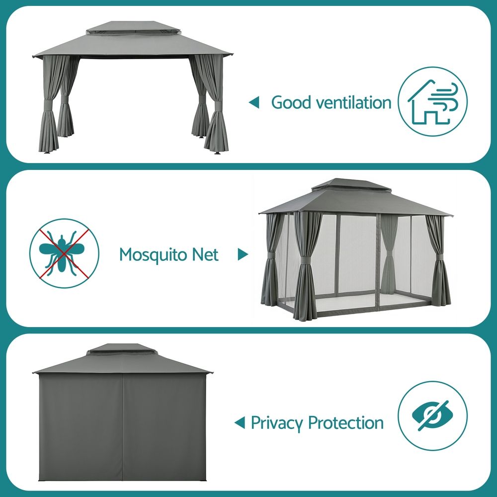 Instahut 3x4m Gazebo with Curtains and Mosquito Mesh, Outdoor Patio Tent