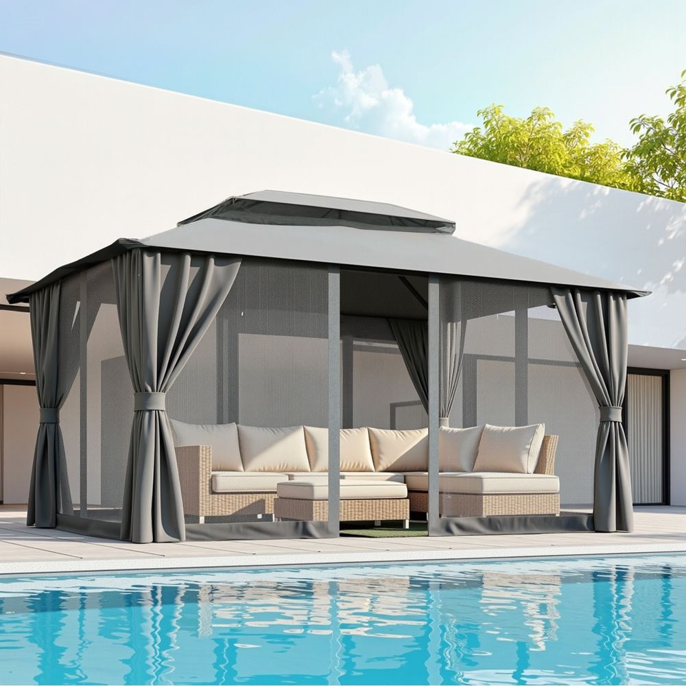 Instahut 3x4m Gazebo with Curtains and Mosquito Mesh, Outdoor Patio Tent