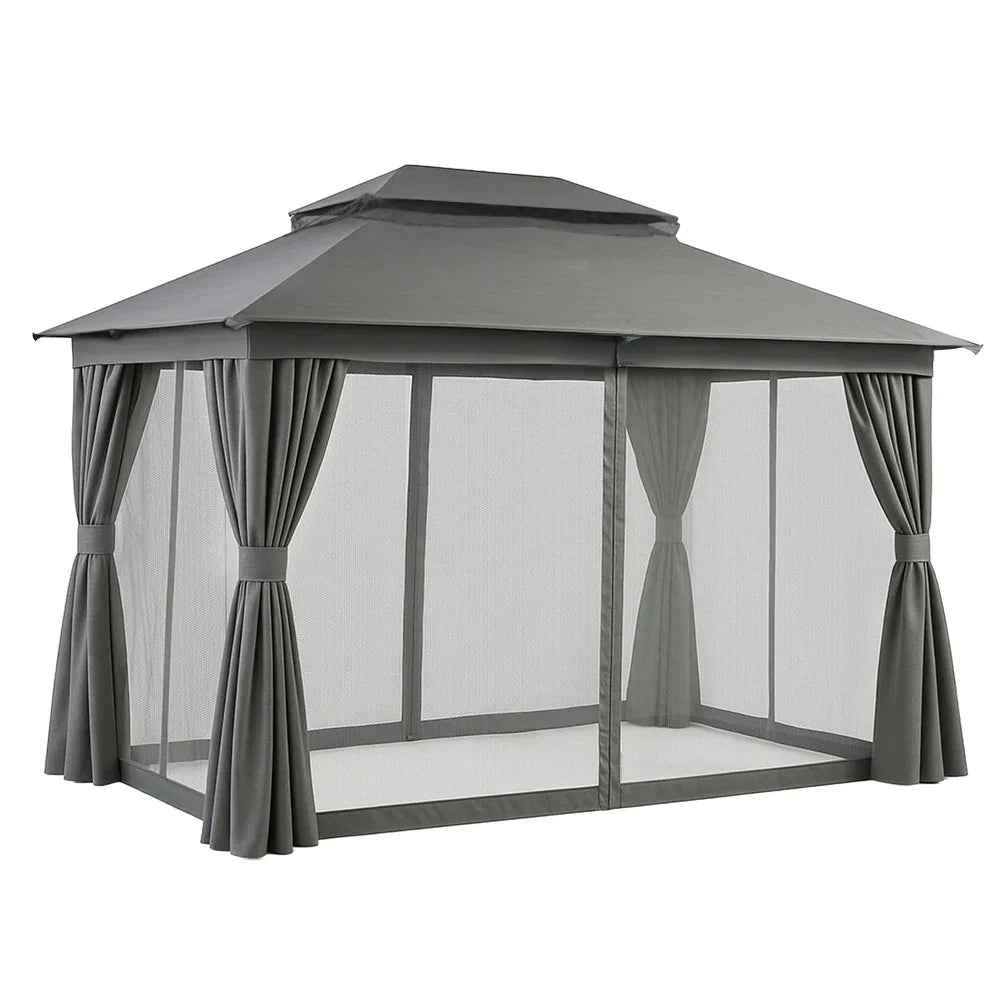 Gazebo 3x4m Canopy Outdoor Steel Frame Patio Tent Curtains Marquee Grey