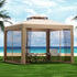 Instahut Gazebo Marquee 3m Outdoor Event Tent Camping Party Mesh Wall Canopy Brown