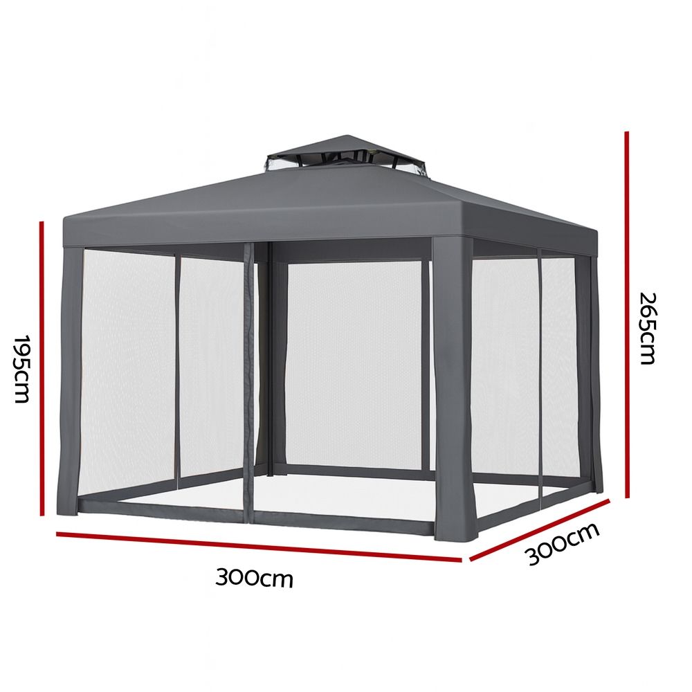 Gazebo Marquee 3m Outdoor Event Tent Camping Party Mesh Wall Canopy Grey