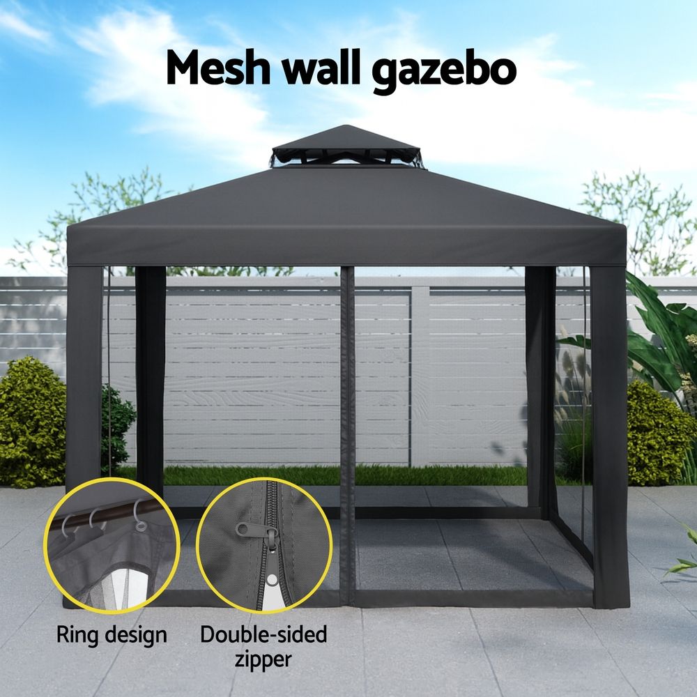 Gazebo Marquee 3m Outdoor Event Tent Camping Party Mesh Wall Canopy Grey