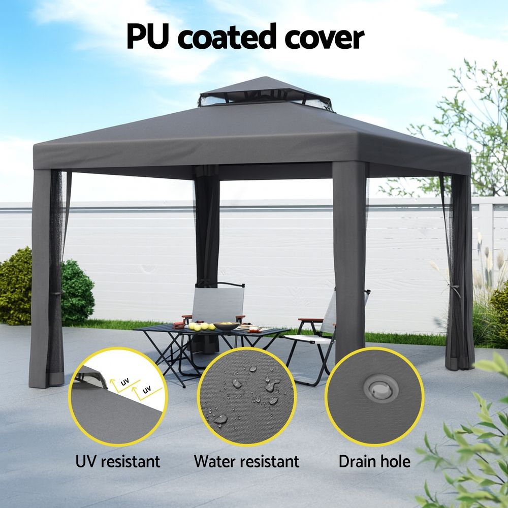 Gazebo Marquee 3m Outdoor Event Tent Camping Party Mesh Wall Canopy Grey