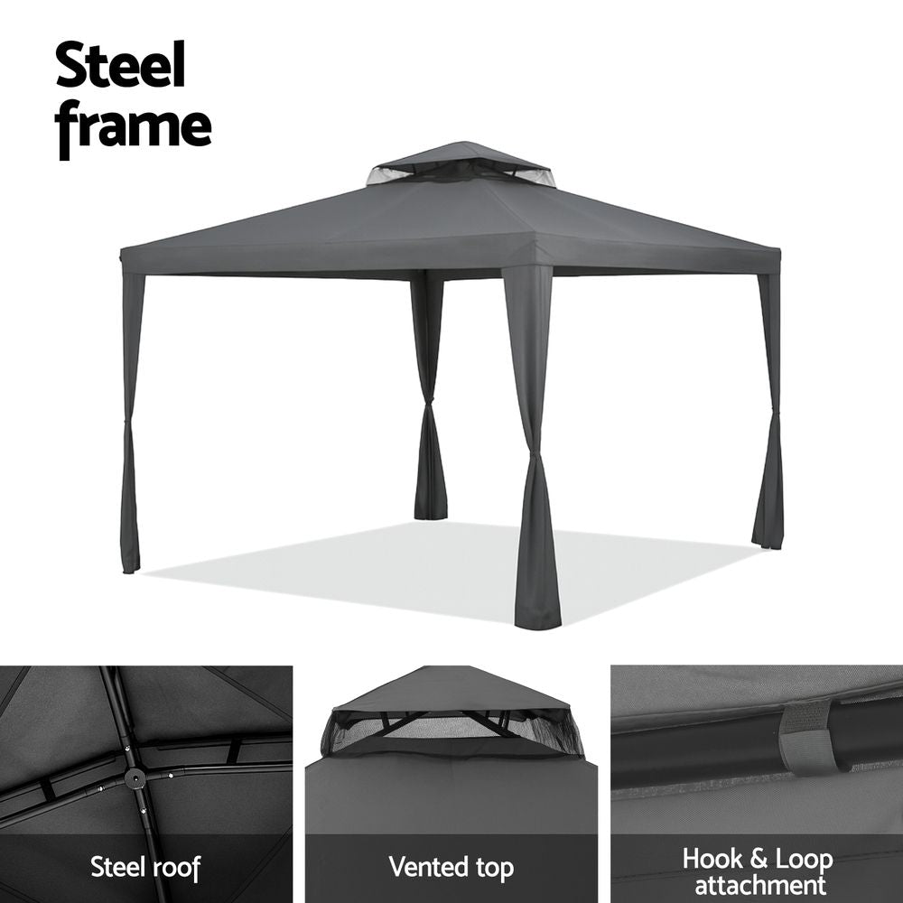 Gazebo Marquee 3m Outdoor Event Tent Camping Party Mesh Wall Canopy Grey
