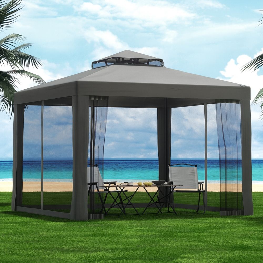 Gazebo Marquee 3m Outdoor Event Tent Camping Party Mesh Wall Canopy Grey