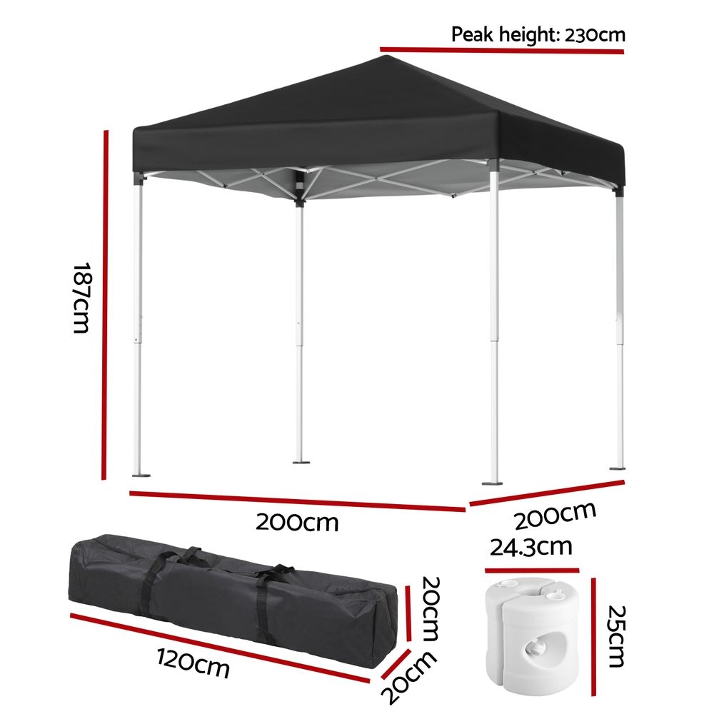 Gazebo 2x2m Outdoor Patio Garden Marquee Shade w/ Base Pods Black