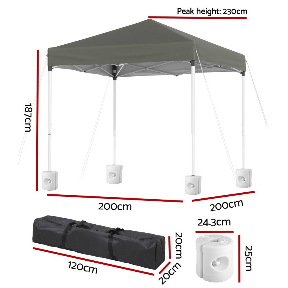 2x2m Outdoor Gazebo Patio Garden Marquee Canopy Shade with Base Pods - Grey