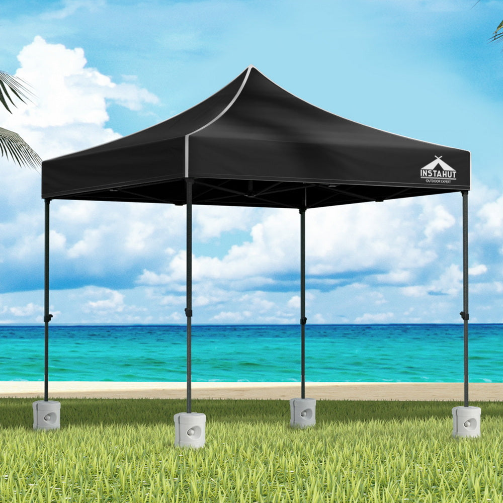 3x3m Pop Up Gazebo Heavy Duty 500D Steel Frame with Base Weights Black