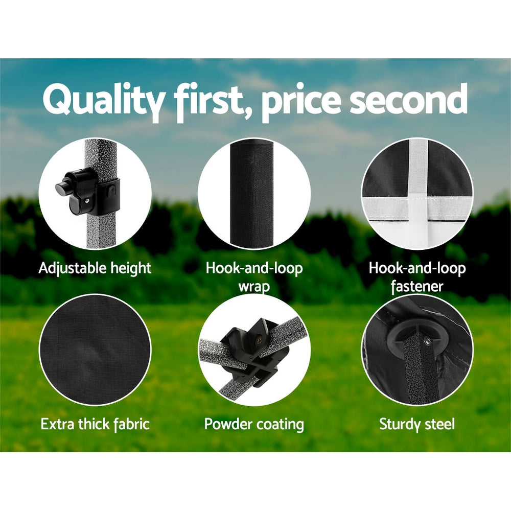3x3m Pop Up Gazebo Heavy Duty 500D Steel Frame with Base Weights Black