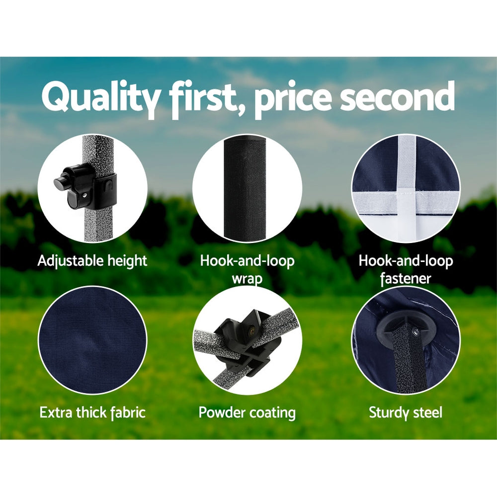 3x3m Pop Up Gazebo 500D Heavy Duty Canopy with Base Weights Navy