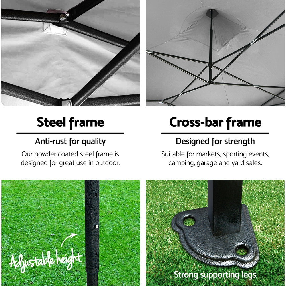 3x3m Pop Up Gazebo Heavy Duty 500D Steel Frame with Base Weights White