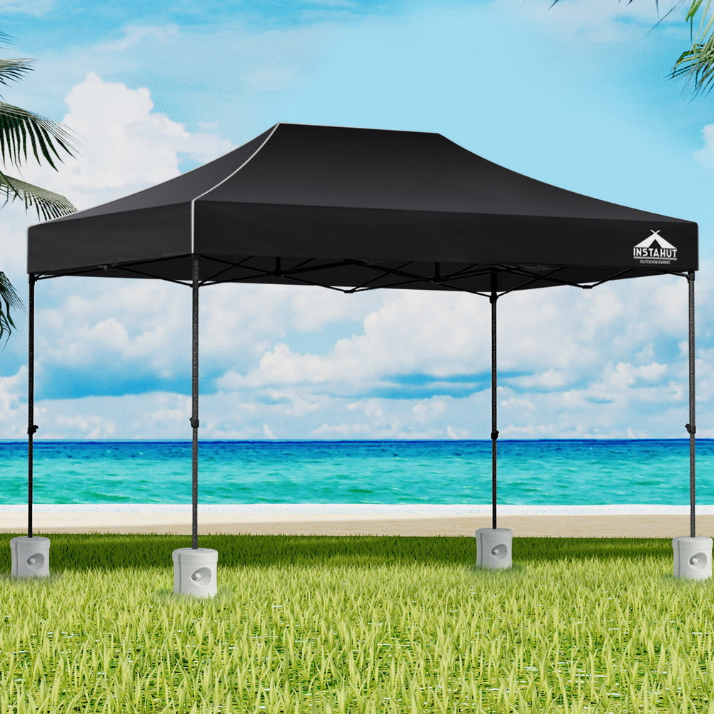 3x4.5m Black Pop Up Gazebo Outdoor 500D Canopy with 4 Base Pods 36-64kg