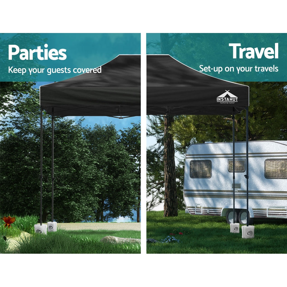 3x4.5m Black Pop Up Gazebo Outdoor 500D Canopy with 4 Base Pods 36-64kg