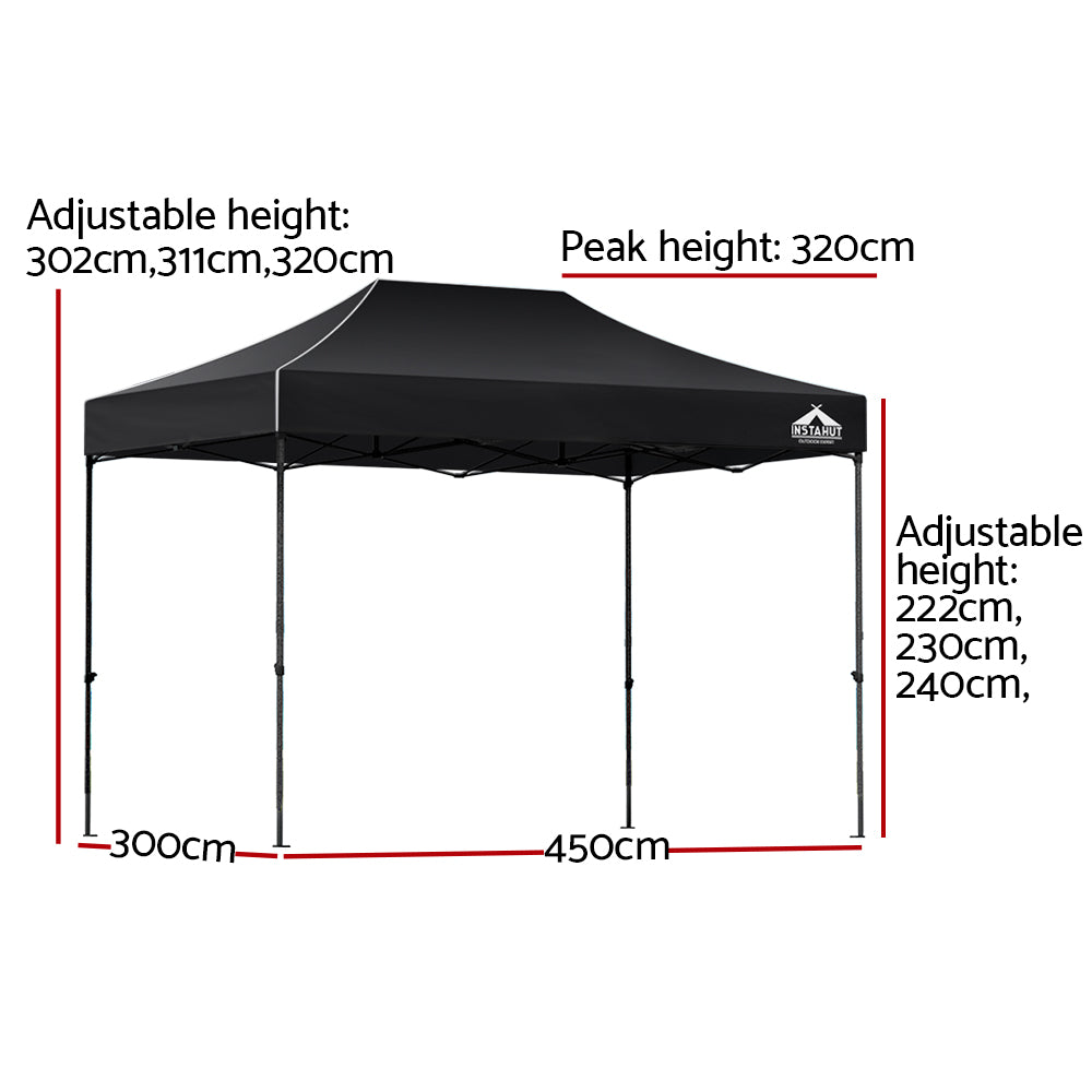 Instahut Gazebo Pop Up Marquee 3x4.5 Folding 500D Wedding Tent Base Pod Black