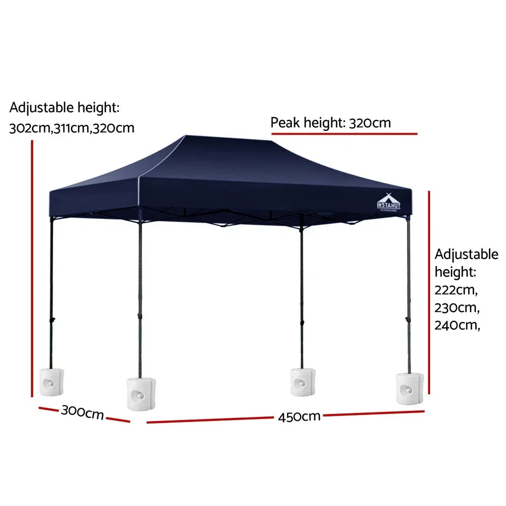 Gazebo Pop Up 3x4.5m w/Base Podx4 Marquee Folding Outdoor Wedding Camping Tent Shade Canopy Navy