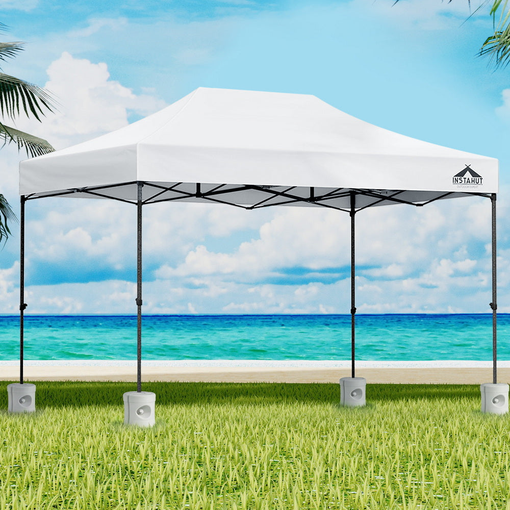 3x4.5m Pop Up Gazebo Canopy Tent White with 4 Weighted Base Pods
