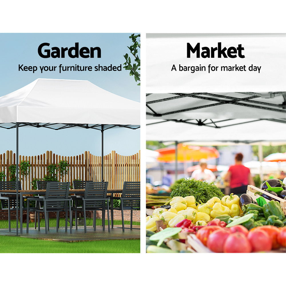 3x4.5m Pop Up Gazebo Canopy Tent White with 4 Weighted Base Pods