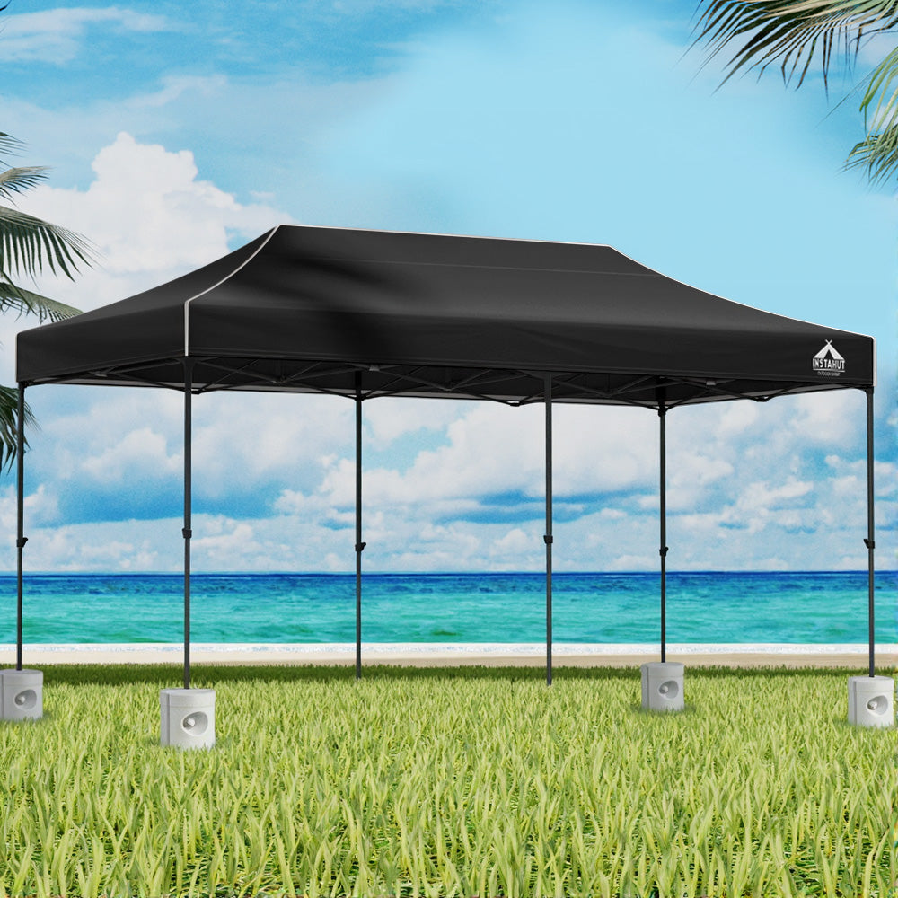 3x6m Pop Up Gazebo Marquee 500D Outdoor Folding Tent Black with Base Weights