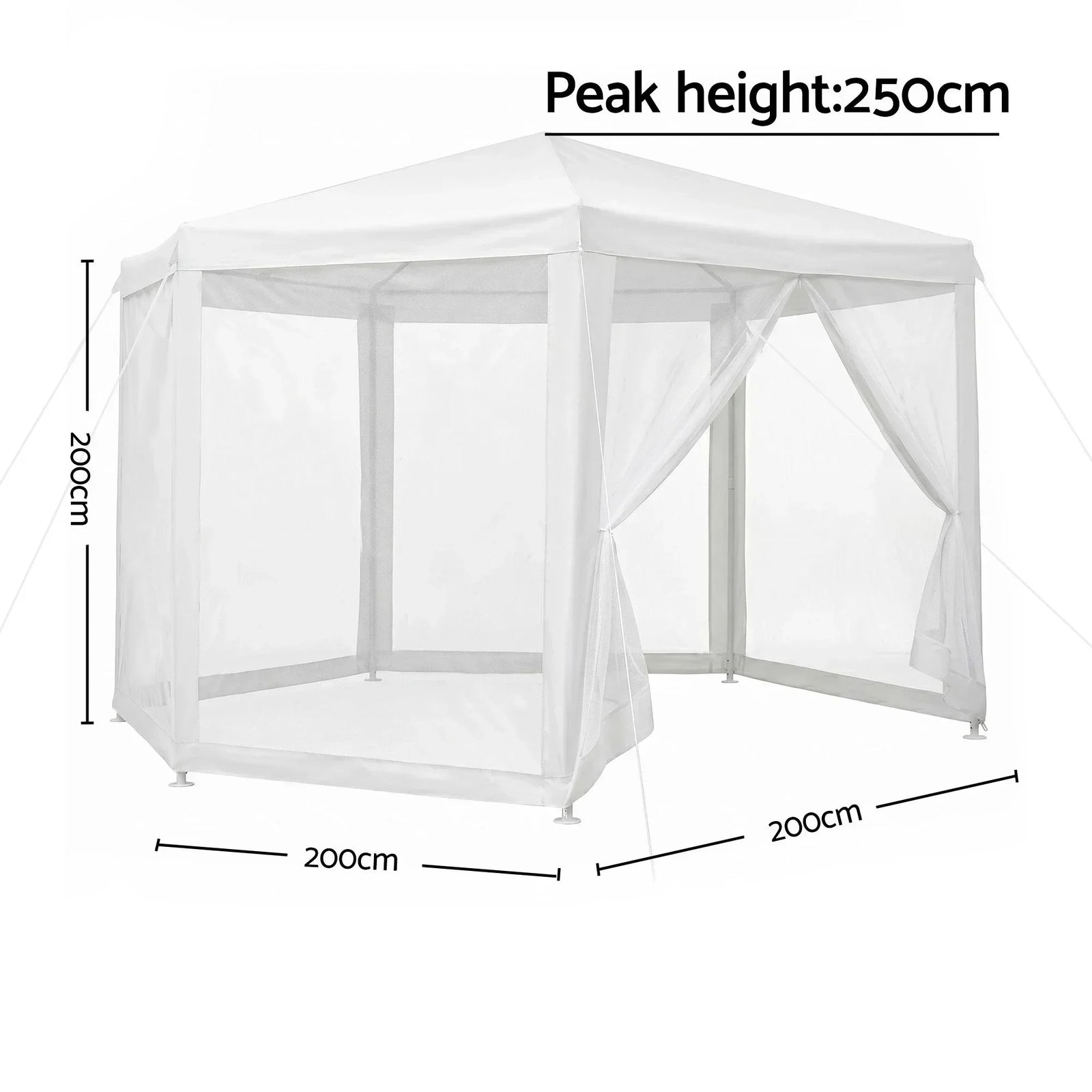 Hexagonal Outdoor Gazebo – Mesh Walls, UV/Water‑Resistant, Steel Frame