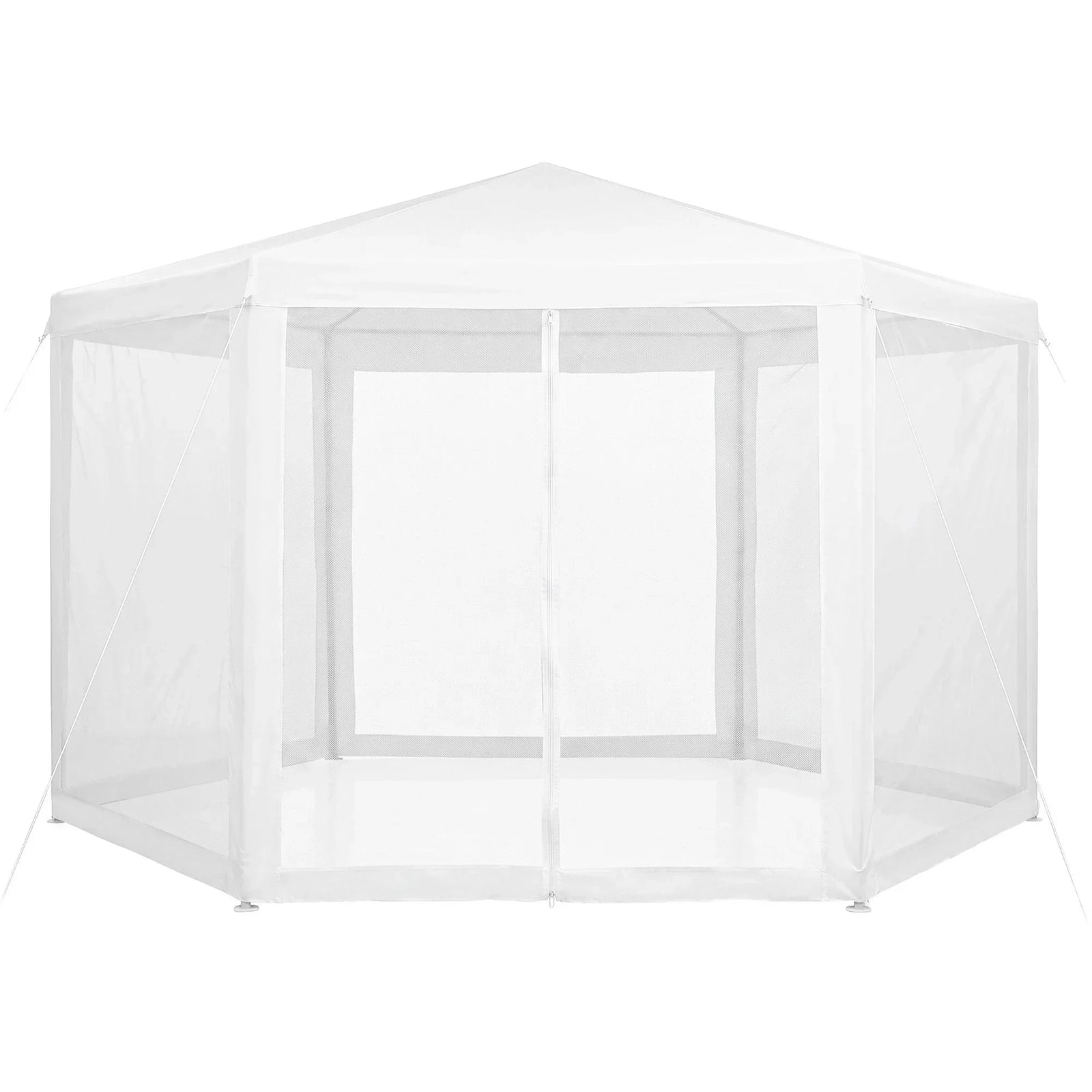 Hexagonal Outdoor Gazebo – Mesh Walls, UV/Water‑Resistant, Steel Frame