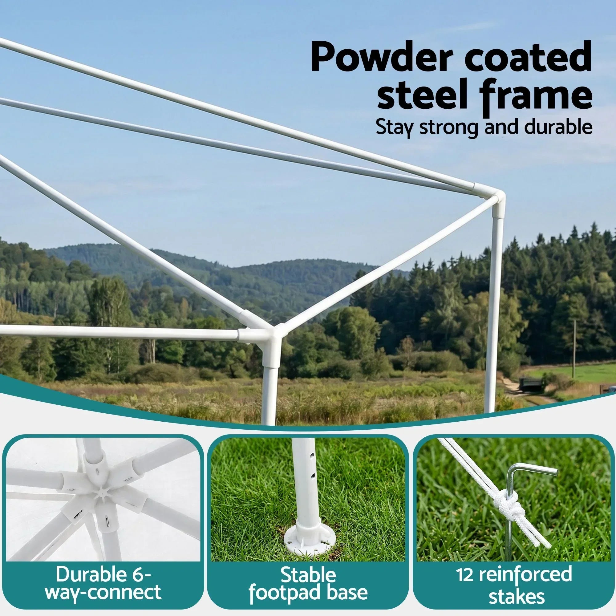 Hexagonal Outdoor Gazebo – Mesh Walls, UV/Water‑Resistant, Steel Frame