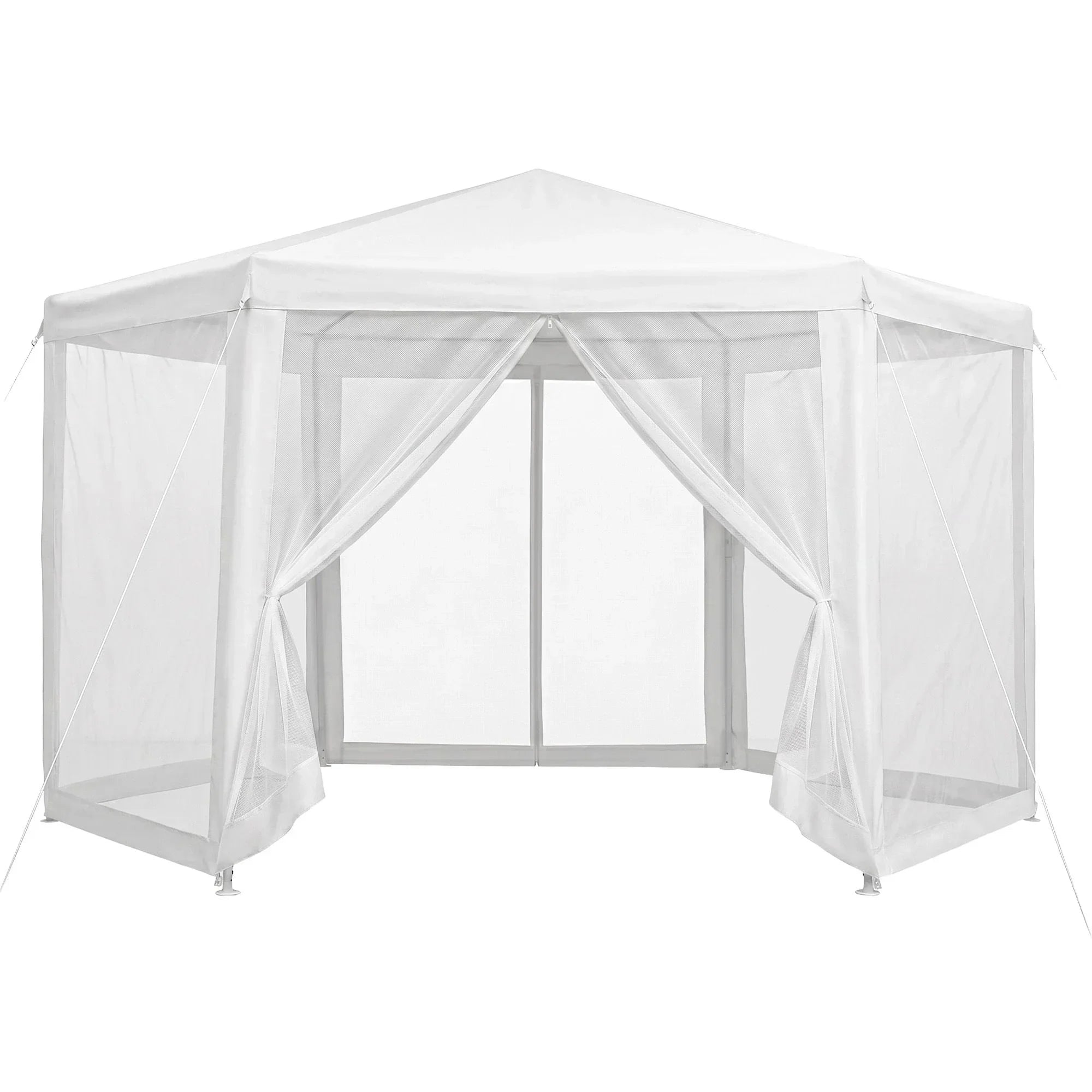 Hexagonal Outdoor Gazebo – Mesh Walls, UV/Water‑Resistant, Steel Frame