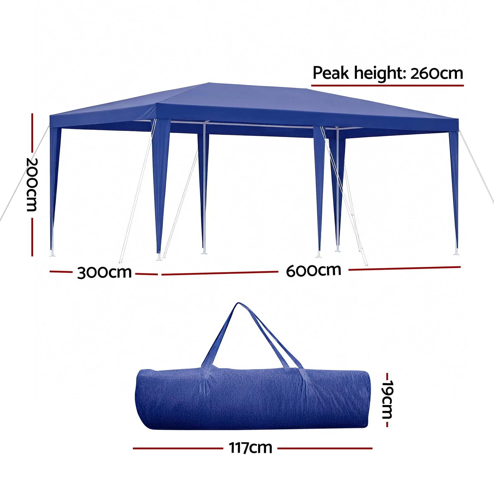 Gazebo 3x6m Wedding Party Marquee Tent Outdoor Event Camping Canopy Shade Blue