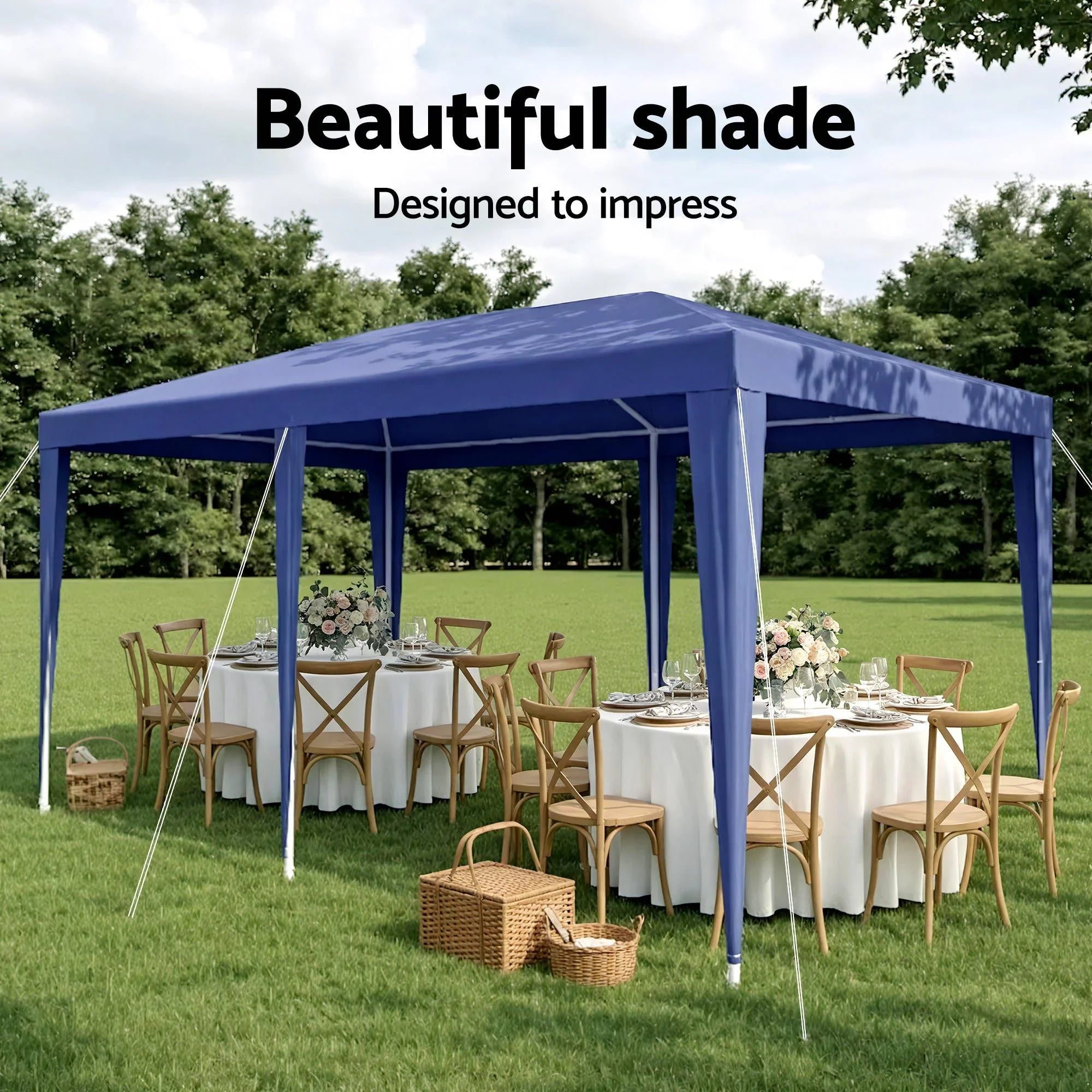 Gazebo 3x6m Wedding Party Marquee Tent Outdoor Event Camping Canopy Shade Blue