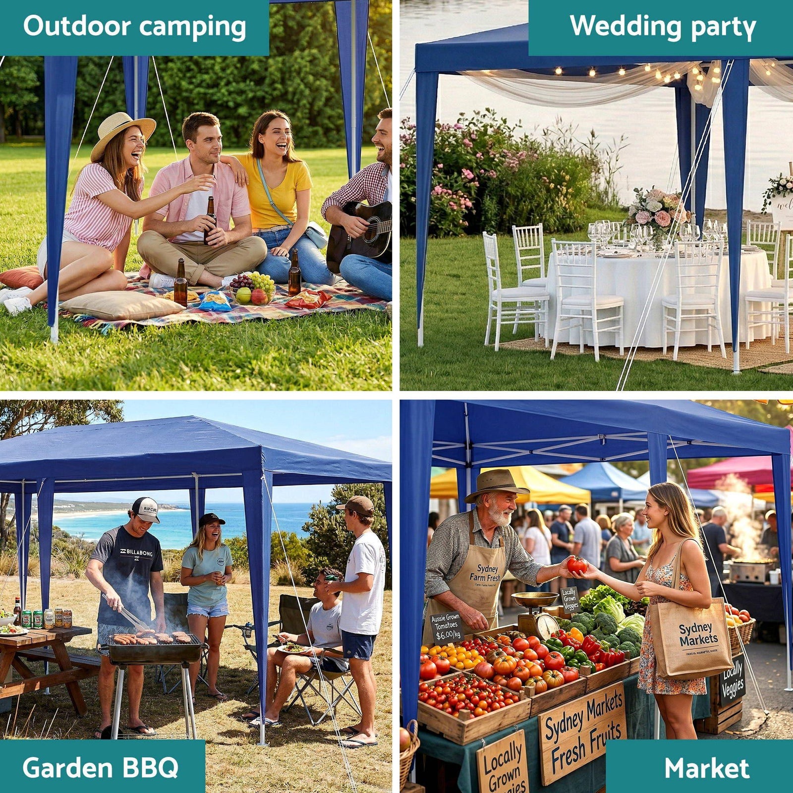 Gazebo 3x6m Wedding Party Marquee Tent Outdoor Event Camping Canopy Shade Blue