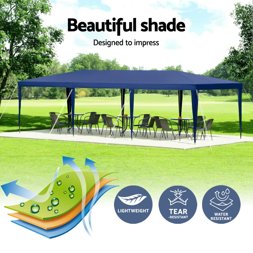 Gazebo 3x9m Wedding Party Marquee Tent Outdoor Event Camping Shade Blue