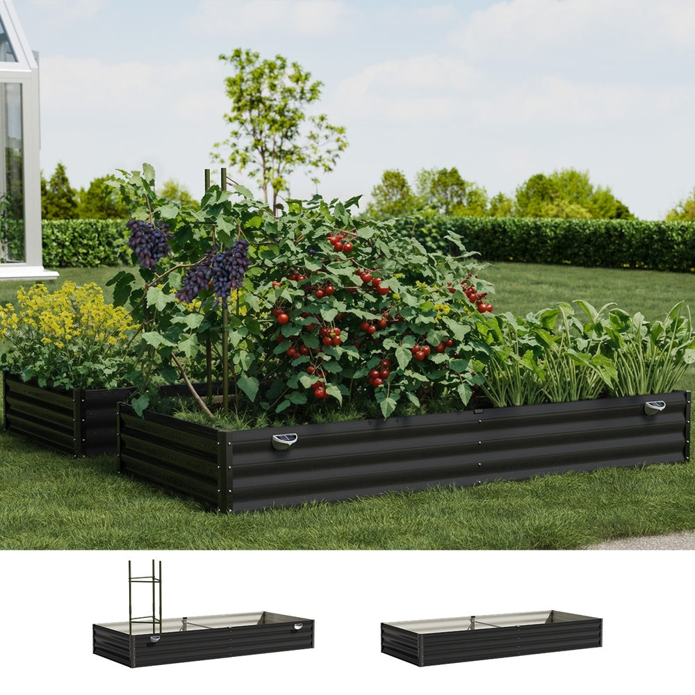 2x Garden Bed 210x90x30cm LED Plant Stand Box Galvanise