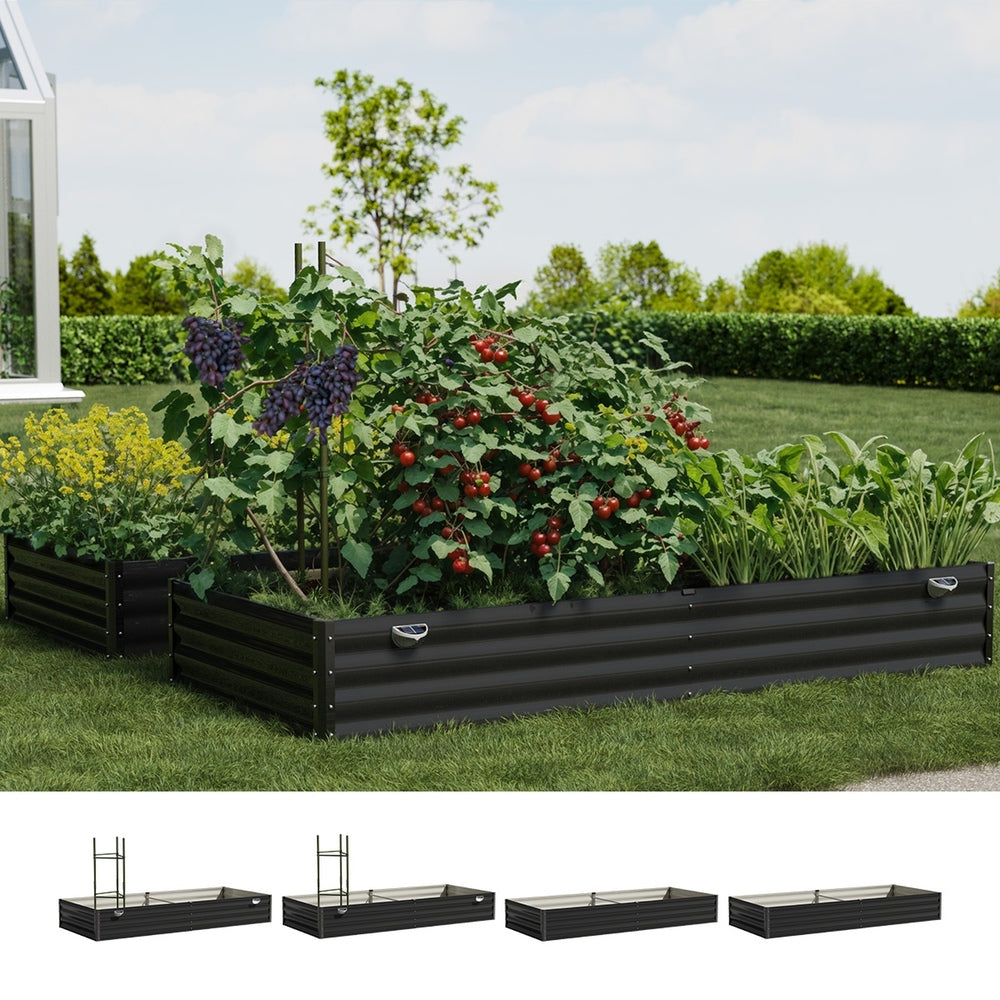 4x Garden Bed 210x90x30cm LED Plant Stand Box Galvanise