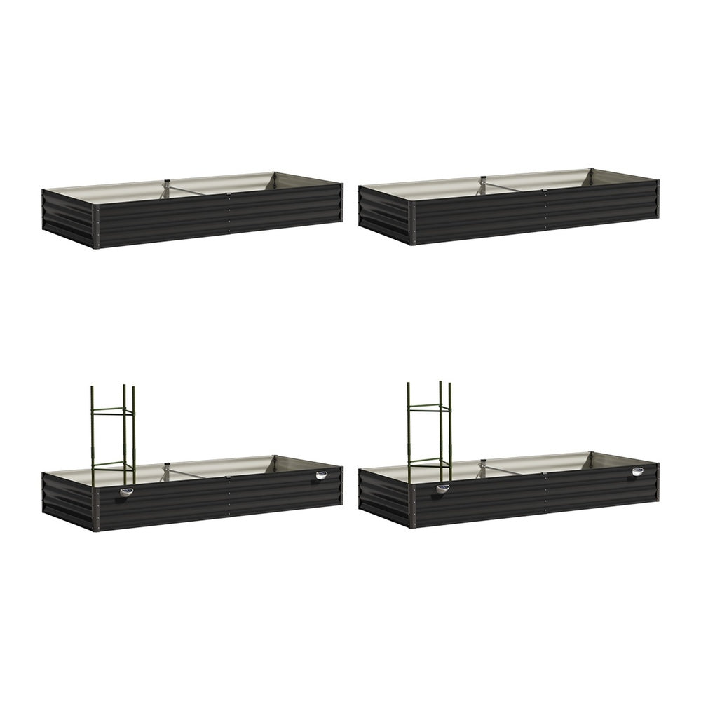 4x Garden Bed 210x90x30cm LED Plant Stand Box Galvanise