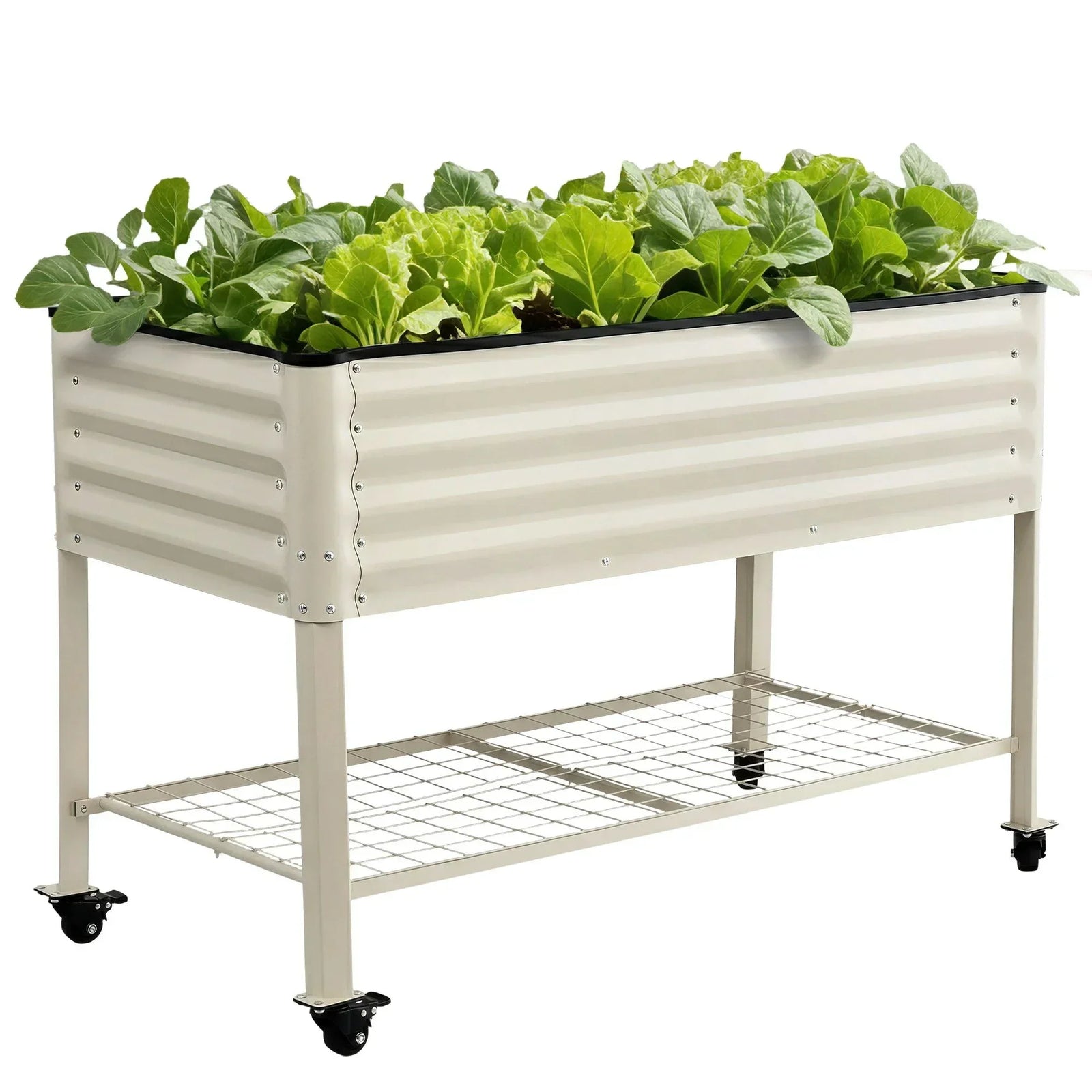 Mobile Raised Garden Bed With Wheels Storage Shelf 81cm Height for Vegetables Herb White