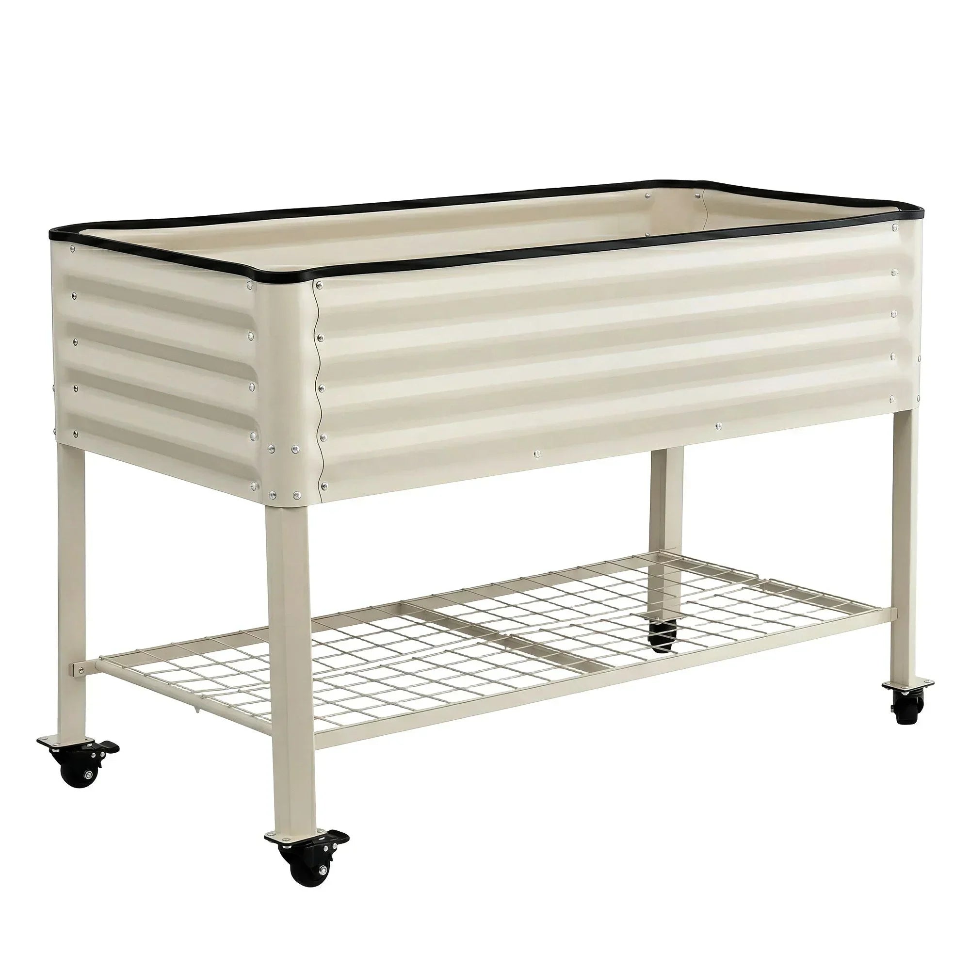 Mobile Raised Garden Bed With Wheels Storage Shelf 81cm Height for Vegetables Herb White