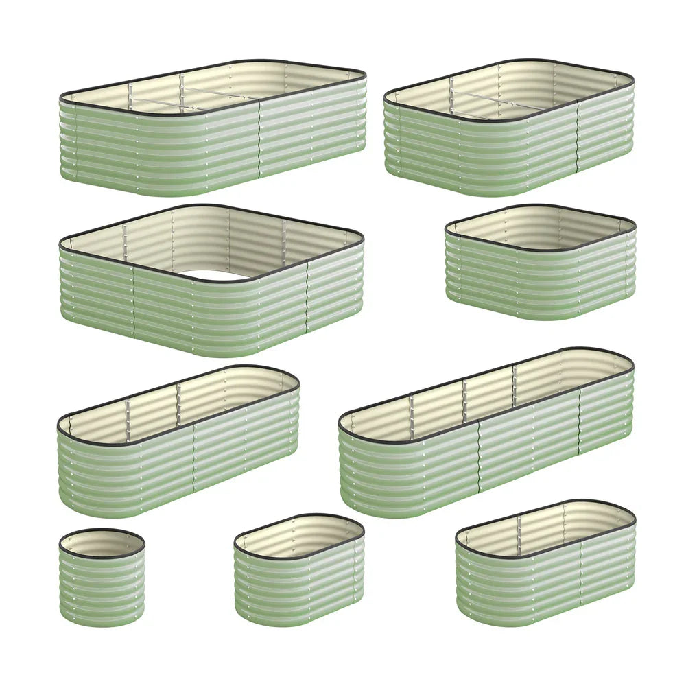 9‑in‑1 Modular Galvanised Steel Garden Bed – Aluminium Green 56cm High